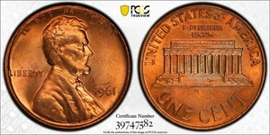 1961 Lincoln Cent PCGS MS65RD Gold Shield True View - Picture 1 of 1