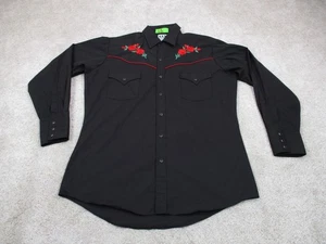 Ely Cattleman Shirt Mens Medium Black Floral Rose Embroidery Pearl Snap Western - Picture 1 of 15