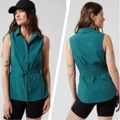 Camiseta sin mangas Athleta Levitate popelina verde azulado talla mediana Foto 1 de 4
