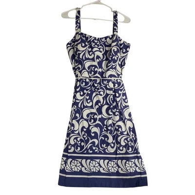 Madison Leigh Dress Size 16 Blue White Floral Sleeveless Cotton Blend - Image 1 of 4