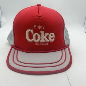 Vintage Coke Hat Cap Trucker Coca Cola Enjoy Red/Grey Snapback Mesh *READ - Picture 1 of 10