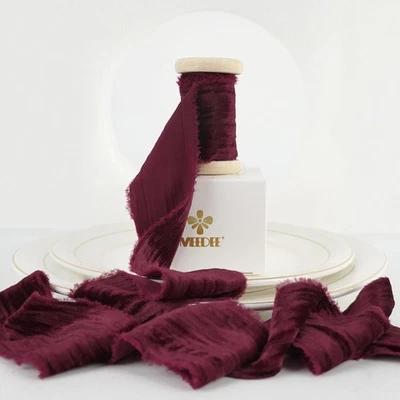 2 rollos 4 yardas 2 pulgadas borgoña deshilachado cinta de terciopelo triturado para Navidad Foto 1 de 4