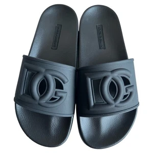 DOLCE & GABBANA Black Cut Out Logo Slip On Slide Sandals, IT37/US7 SRP: $345 - Picture 1 of 10