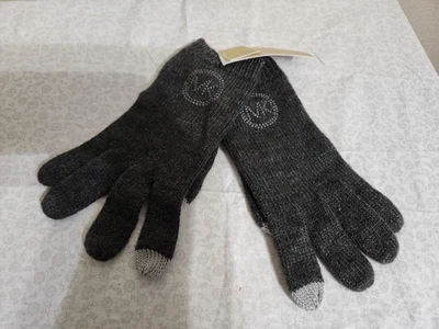 NWT Michael Kors Dark Gray Knit Logo Touchscreen Tech Gloves OS - Image 1 of 4