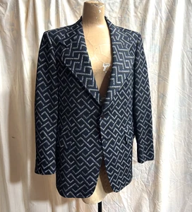 Herren 60er Jahre Petrocelli Navy Schwarz Print Dinner Sakko Anzug Separates Orig Etikett - Bild 1 von 7