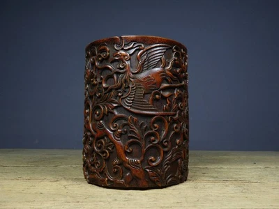 Cepillo exquisito doble Phoenixe de bambú antiguo natural chino tallado a mano 3055 Foto 1 de 4