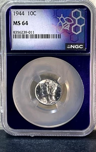 1944 Mercury Dime Silver NGC MS64 Slabbed Coin - PURPLE CORE - SHARP! - Bild 1 von 2