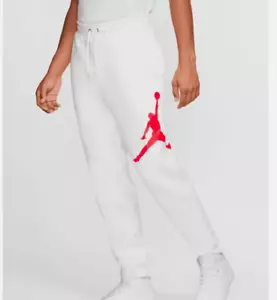 NWT NIKE AIR JORDAN JUMPMAN JOGGERS FLEECE PANTS WHITE/INFRARED LOGO STD FIT - Picture 1 of 10