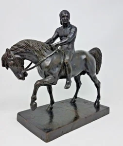 Antique Bronze Metal Statue Sculpture - Man on Horse Piece Signed REDUCED - Picture 1 of 12