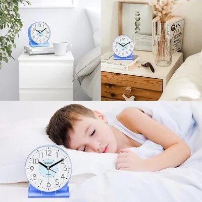 Kids Alarm Clock Backlight 4.5 inch Bedside Analog Non-Ticking Silent Small Blu - Image 1 of 4