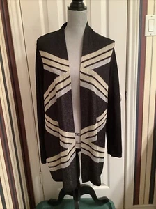 Chico’s Easywear 3 XL Open Front Cardigan Sweater Womens Black Gold Metallic - Picture 1 of 10