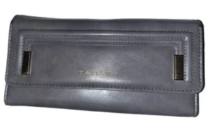 TAHARI Gray Leather Tri-Fold Clutch Wallet Credit Card Organizer RFID - Picture 1 of 7