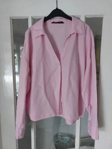ZARA PINK LONG SLEEVED BOXY BLOUSE SIZE MEDIUM - Picture 1 of 8