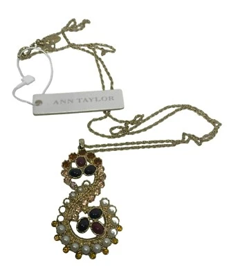 Ann Taylor 32" Goldtone Pendant Necklace NWT With Red/White/Orange/Faux Pearl - Image 1 of 4