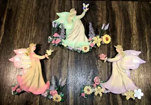 3 Vintage Flower & Fairy Pixie Wall Hanging Art Deco Mythical Magic Resin Lot - Picture 1 of 15
