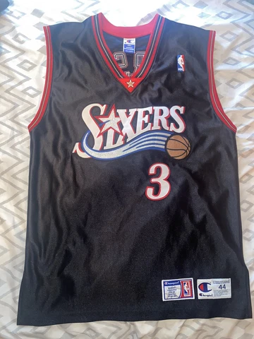 Vintage Philadelphia 76ers Authentic Allen Iverson Champion Black Jersey 44 L Cover