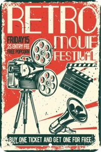 Retro Movie Festival Cinema Aluminum Tin Sign Plaque Man Cave Bar Decor S42 - Picture 1 of 5