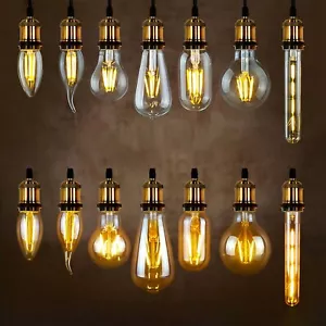 Vintage Filament LED Bulb Dimmable Clear Amber Glass Decorative Industrial Light - Picture 1 of 56