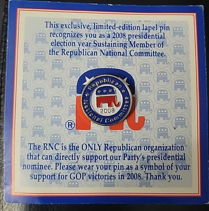 Prendedor de solapa edición limitada vintage 2008 del Comité Nacional Republicano RNC Foto 1 de 1