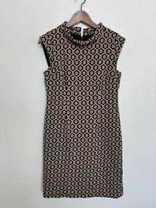 NEW Nine West Jacquard Geometric Sheath dress brown black 8P career modest - Picture 1 of 5