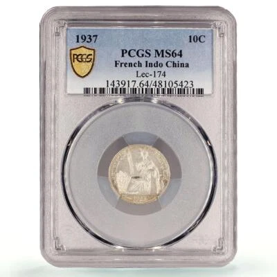 France French Indochina 10 cents Seated Liberty KM-16.2 MS64 PCGS Ag coin 1937 - Image 1 of 2
