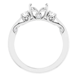 Round Cut 7mm 3-Stone Semi-Mount Solid 14K White Gold Natural Diamond Women Ring - Bild 1 von 5