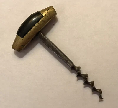 Ancien tire bouchon laiton bronze corne dlg Guinot corkscrew XIXE XXE objet bar - Photo 1/4