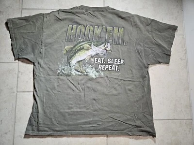 De Colección Y2K Cool Eat Dormir Repetir Peces Pesca Pescador Camiseta Sombrero Gancho Talla XL!!! Foto 1 de 4