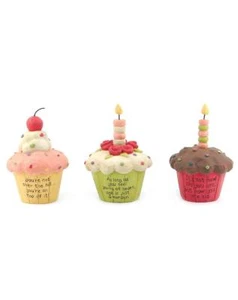 Lot of 3 Birthday Cupcakes Candles Blossom Bucket Resin 3 Gifts NWT No Calories! - Picture 1 of 1