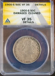 1900-S 50C Silver Barber Half-dollar VF-35 Details ANACS 7433062 + Bonus - Picture 1 of 2