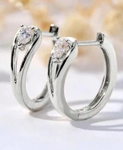 9K WHITE GOLD FILLED HOOP EARRINGS MADE WITH SWAROVSKI CRYSTALS GIFT ##15 - Picture 1 of 3