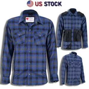 LVAD Flannel Shirt for HeartMate II & III Button up Shirt Long Sleeve Blue S-4XL - Picture 1 of 8
