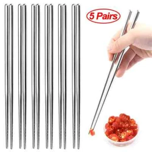 5 Pairs Chinese Chopsticks Stainless Steel Non-slip Sushi Chopsticks - Picture 1 of 5