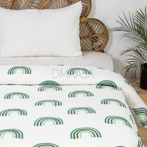 Solid Green Cotton 100% Soft Pure Cotton Reversible Machine Quilt - Picture 1 of 5