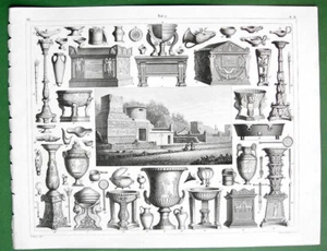 POMPEII Street of Tombs Roman Utensils Sarcophagi etc - 1844 Antique Print - Picture 1 of 1