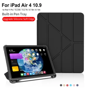 For iPad Air 4 10.9 2020 9th 8th 10.2 9.7 10.5 Smart Case Cover With Pencil Slot - Picture 1 of 22