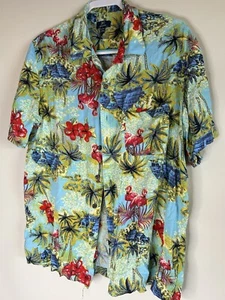 George, camicia hawaiana uomo manica corta con bottoni rosa fenicottero grande �� - Foto 1 di 4