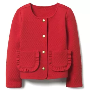 NWT Janie & Jack 10 12 QUILTED RUFFLED POCKET JACKET $59 Resort Valentines Red - Picture 1 of 2