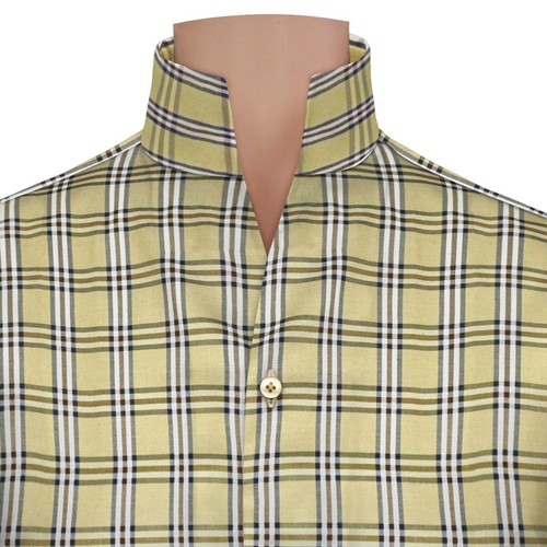 Camicia elegante uomo stile gentiluomo marrone Burberry check alta collo aperto colletto