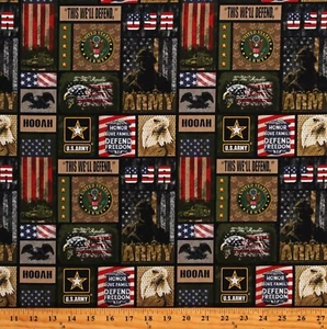 Cotton United States US Army Eagles Military Green Fabric Print by Yard  D562.44 - Picture 1 of 1