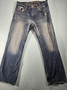 American Eagle Jeans Men's 32x30 Blue Low Rise Boot Cut Jeans Distressed - Picture 1 of 7