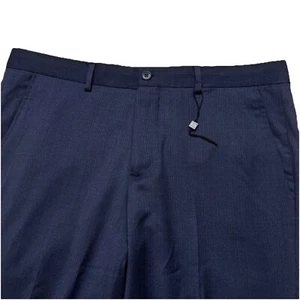 Armani Exchange uomo 32xUNF piatto davanti moderno nuovo con etichette $220 lana gessato blu navy - Foto 1 di 15