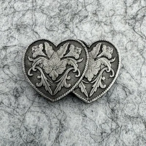 Double Dual 2 Hearts Silver Tone Lapel Hat Tie Tack Pin Vintage Western - Picture 1 of 4