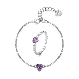 Sagapo Bracciale e Anello Solitario CUORE Viola Regolabile S'agapo SDZ125 SDZ68 - Foto 1 di 8