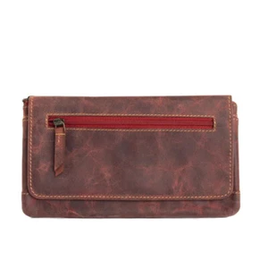 Bolso Myra #10666 Cartera "Occidental" Cuero Rojo Ruso 7.5"x4"~Ranuras para Tarjetas~Bolsillos - Imagen 1 de 5