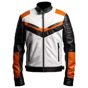 Mens Cafe Racer Stylish Biker White Lambskin Motorcycle Real Leather Jacket - Picture 1 of 4