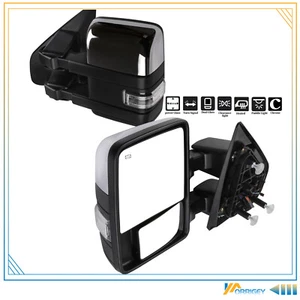 For 04-14 Ford F150 Chrome Power Heated Towing Mirrors Set Puddle Auxiliary Lamp - Picture 1 of 7