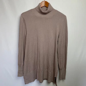 Weiche Umrandung Damen Rollkragen Tunika Pullover Gr. L taupe lässig weich - Bild 1 von 8