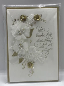 Tarjeta de aniversario distintiva de Signagture ~ Haces la vida bella ~ florales doradas - Imagen 1 de 3