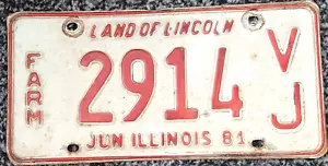 1981 ILLINOIS 2914 Farm VJ License Plate - Picture 1 of 2